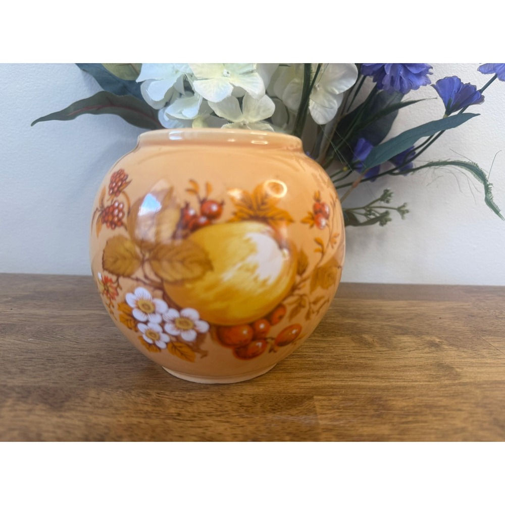 Vintage Sadler‎ England Autumn Gold Fruit Pattern Pottery Jar Peach Glaze No Lid